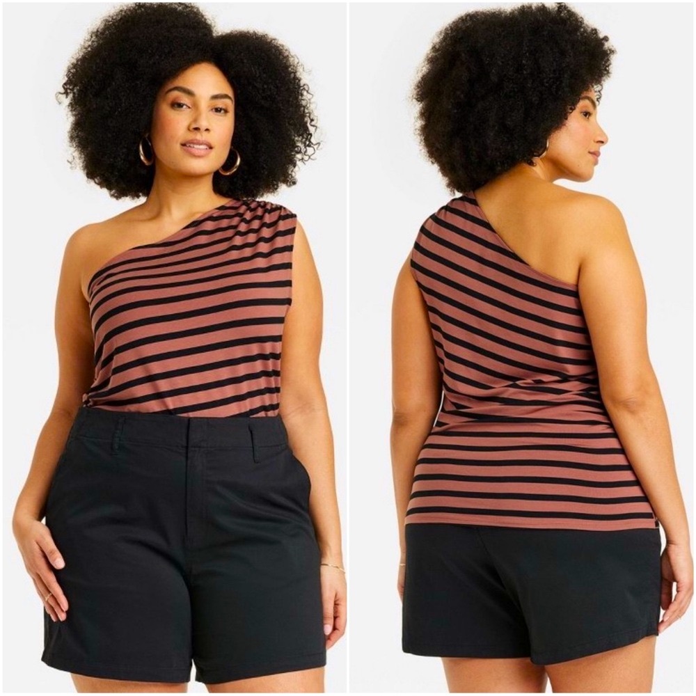 a new day One-Shoulder Striped Top in Black and Rust